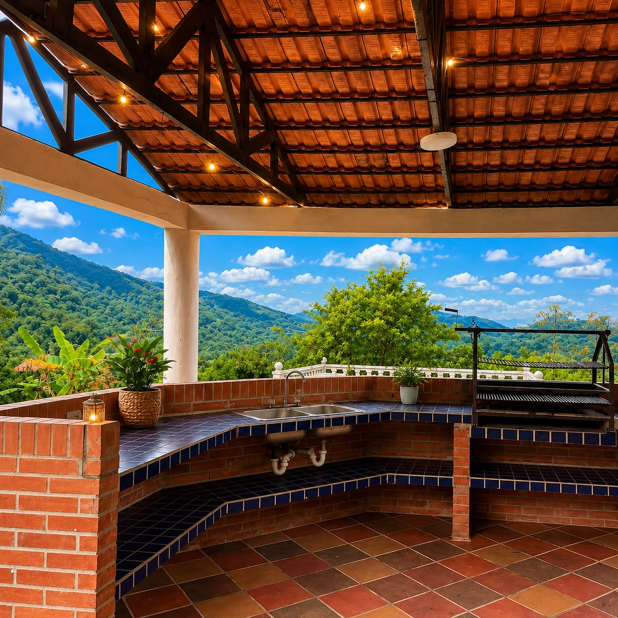 Zona de BBQ techada con vista