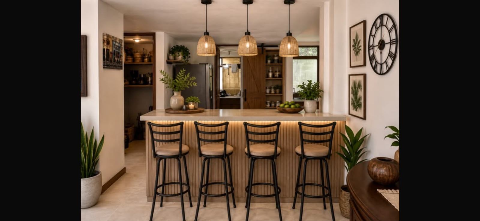 Barra de cocina con banquetas